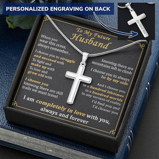 For Future Husband - Hundred Worlds - Cross Customize Engraved Cross Necklace