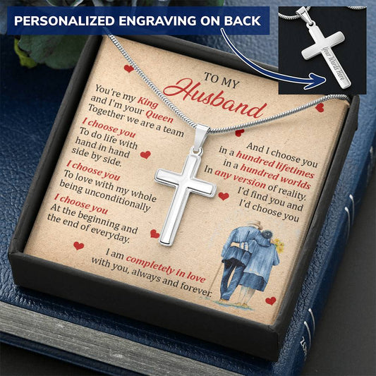 For Husband - The Beginning And The End - Cross Customize Engraved Cross Necklace