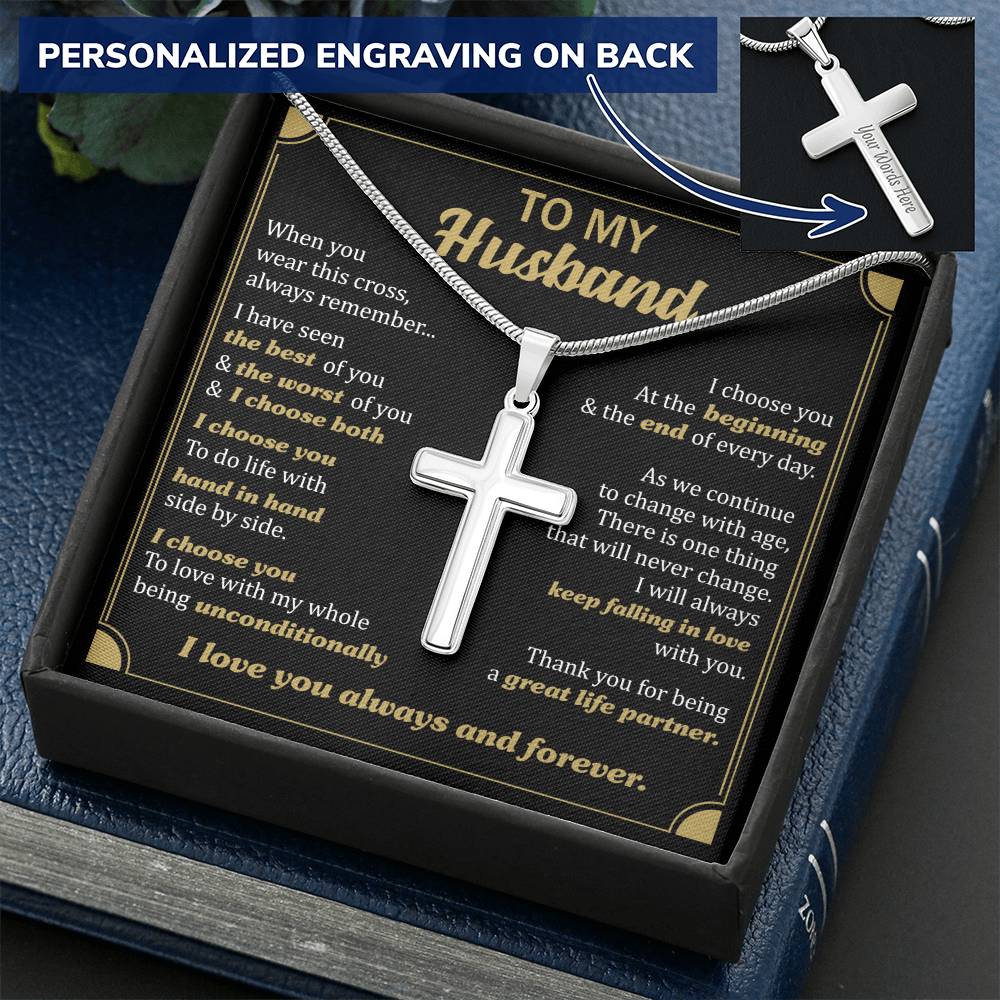 For Husband - Always Keep Falling In Love - Cross Customize Engraved Cross Necklace