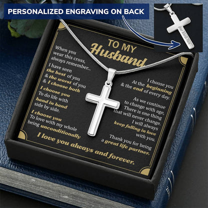 For Husband - Always Keep Falling In Love - Cross Customize Engraved Cross Necklace