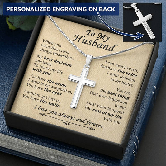 For Husband - Share My Life With You - Cross 1 Customize Engraved Cross Necklace