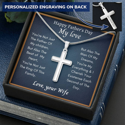 Father Day Gift From Wife Customize Engraved Cross Necklace