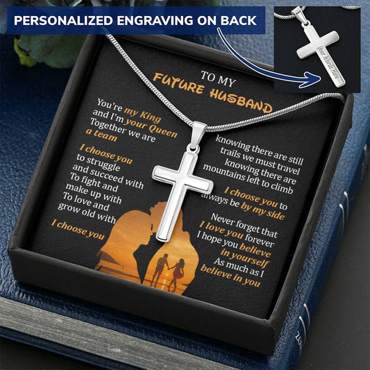 For Future Husband - I Love You Forever - Cross Customize Engraved Cross Necklace