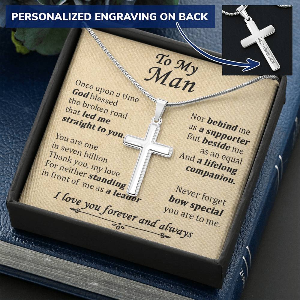 For Your Man - A Supporter - Cross Customize Engraved Cross Necklace