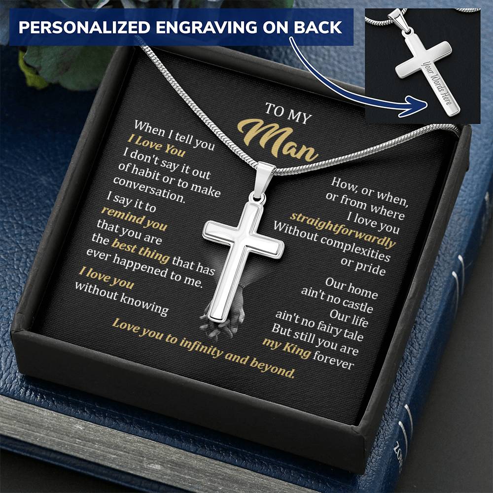 For Your Man - Fairy Tale - Cross Customize Engraved Cross Necklace