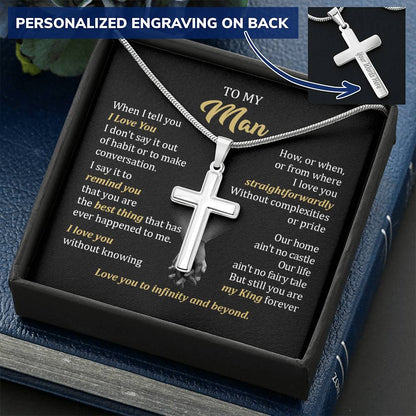 For Your Man - Fairy Tale - Cross Customize Engraved Cross Necklace