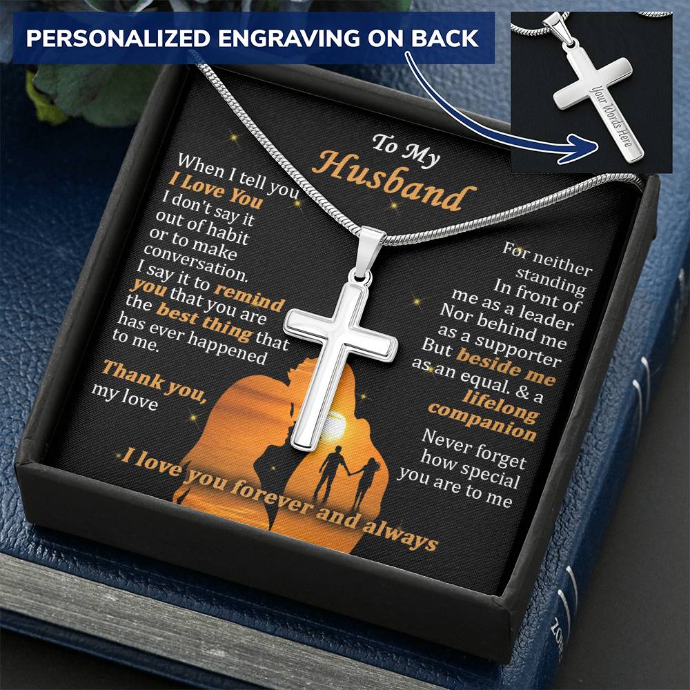 For Husband - Thank You My Love - Cross Customize Engraved Cross Necklace