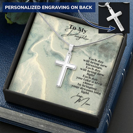 Each Day Customize Cross Necklace Customize Engraved Cross Necklace