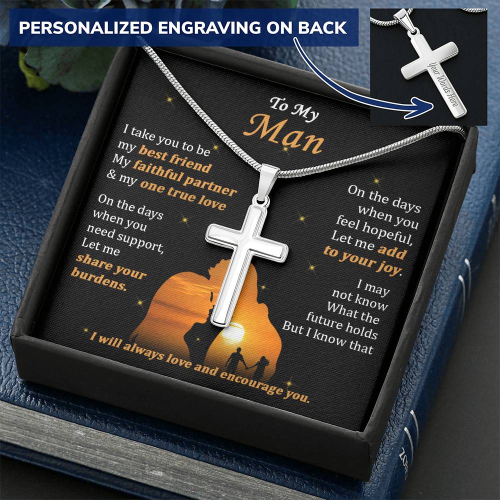 For Your Man - Love And Encourage - Cross Customize Engraved Cross Necklace