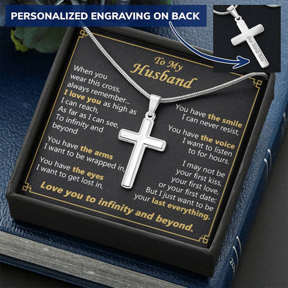 For Husband - To Infinity - Cross Customize Engraved Cross Necklace