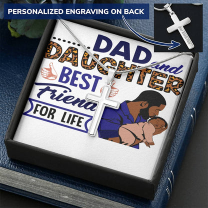 Dad & Daughter Best Friends-Pendant Customize Engraved Cross Necklace