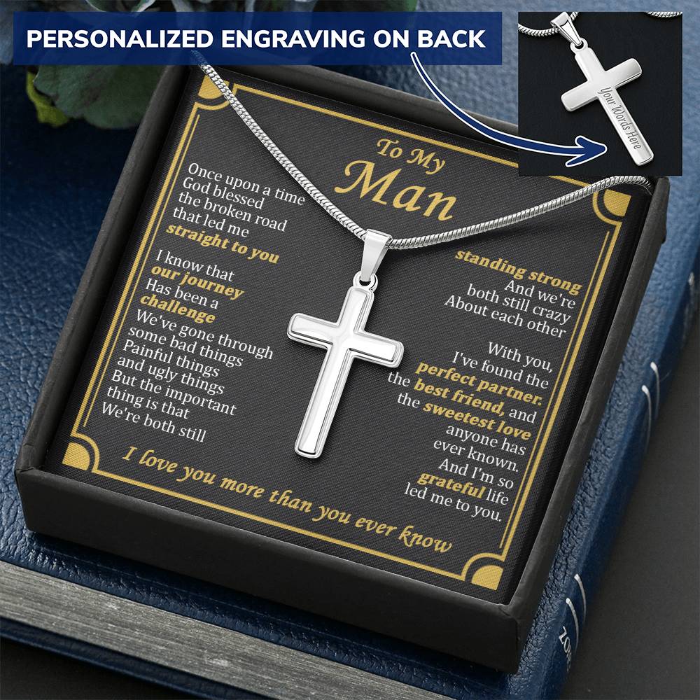 For Your Man - The Broken Road - Cross Customize Engraved Cross Necklace