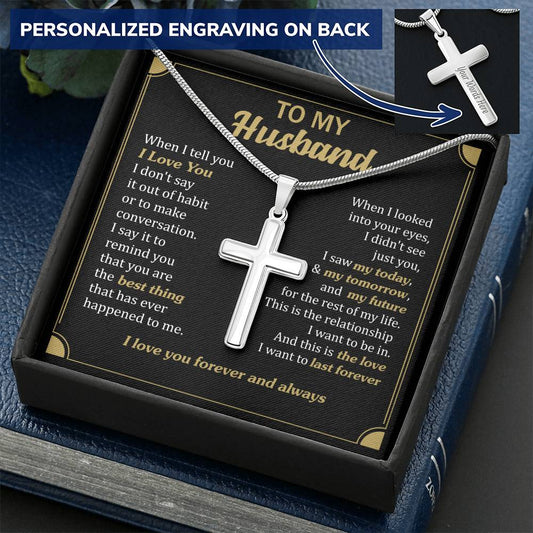 For Husband - The Rest Of My Life - Cross Customize Engraved Cross Necklace