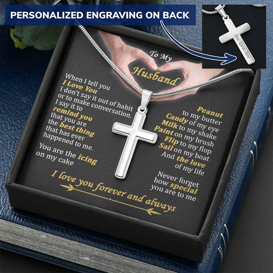 For Husband - Peanut To My Butter - Cross Customize Engraved Cross Necklace