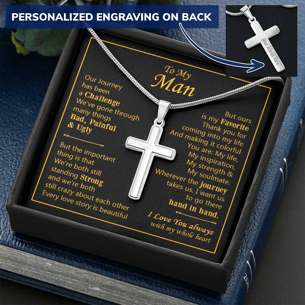 For Your Man - Both Still Standing Strong - Cross Customize Engraved Cross Necklace