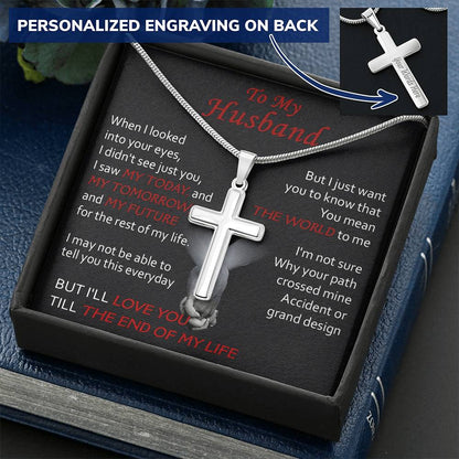For Husband - Your Path Crossed Mine - Cross Customize Engraved Cross Necklace