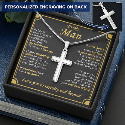 For Your Man - Choose Between - Cross Customize Engraved Cross Necklace