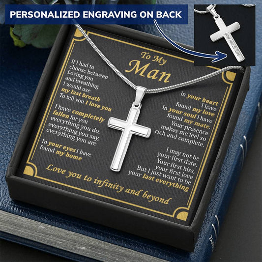 For Your Man - Choose Between - Cross Customize Engraved Cross Necklace