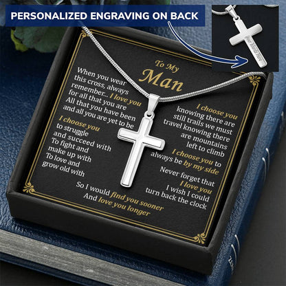 For Your Man - Always Be By My Side - Cross 1 Customize Engraved Cross Necklace