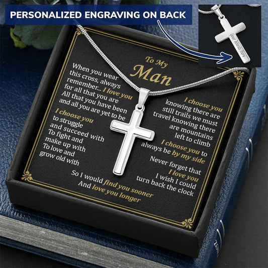 For Your Man - Always Be By My Side - Cross 1 Customize Engraved Cross Necklace