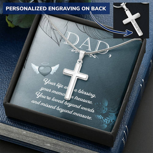 Dad - Your Life Was A Blessing - Customize Cross Necklace Necklace Customize Engraved Cross Necklace