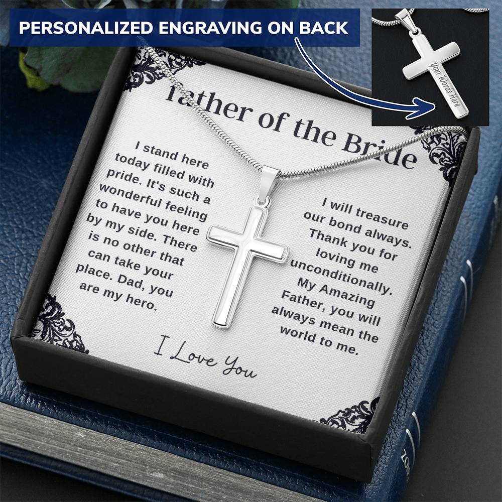Father Of The Bride From Daughter Customize Engraved Cross Necklace