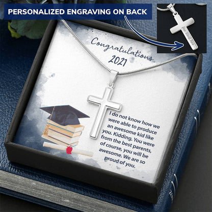 Awesome Kid Graduation Necklace Customize Engraved Cross Necklace