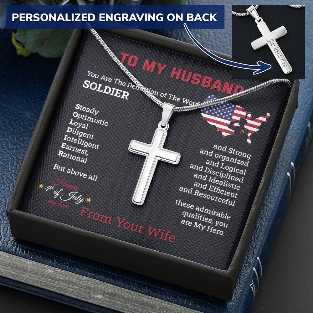 4Th Of July Soldier Husband Personalised Cross Pendant Gift Last Few Remaining Customize Engraved Cross Necklace
