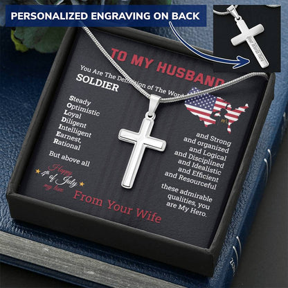 4Th Of July Soldier Husband Personalised Cross Pendant Gift Last Few Remaining Customize Engraved Cross Necklace