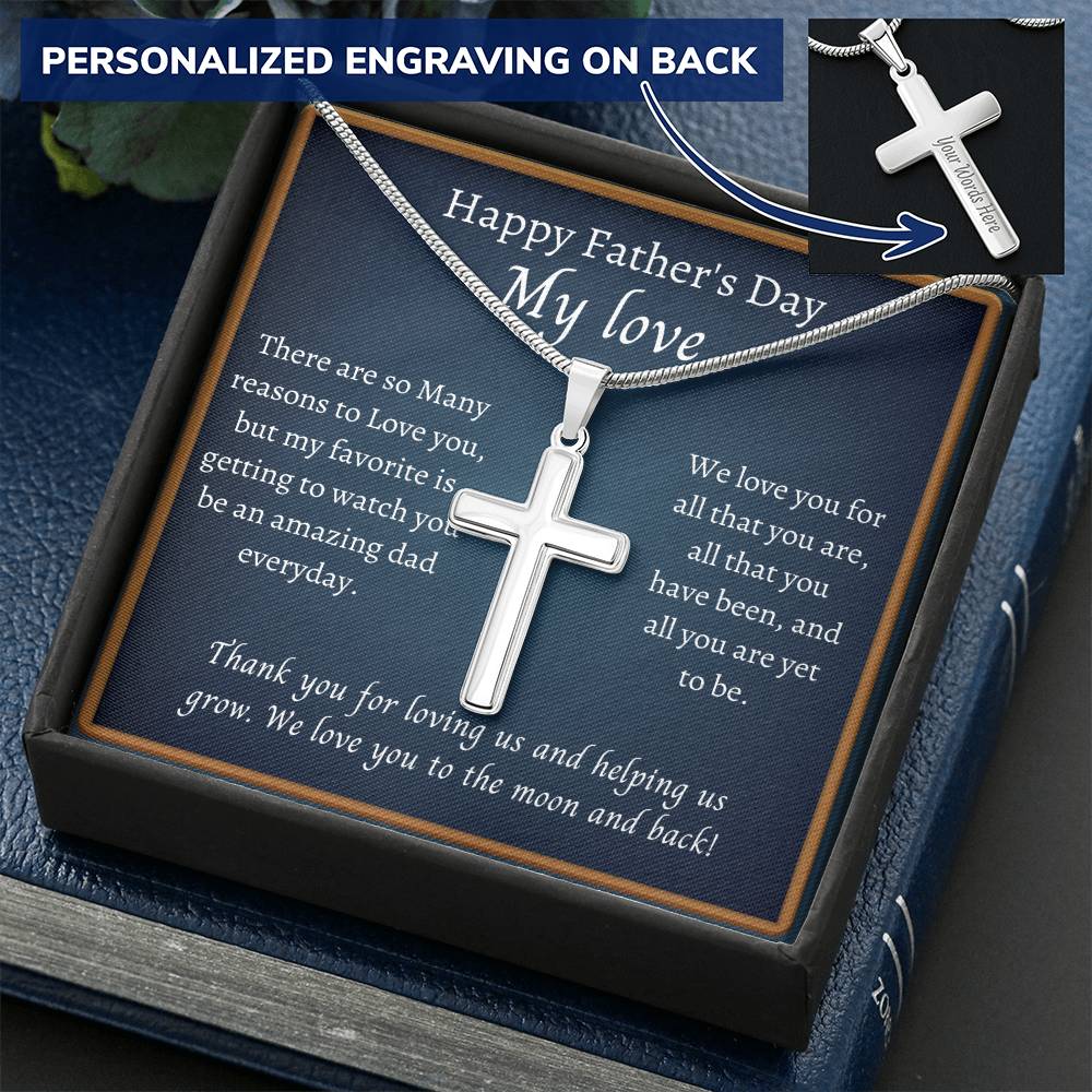 Father Day My Love Customize Engraved Cross Necklace