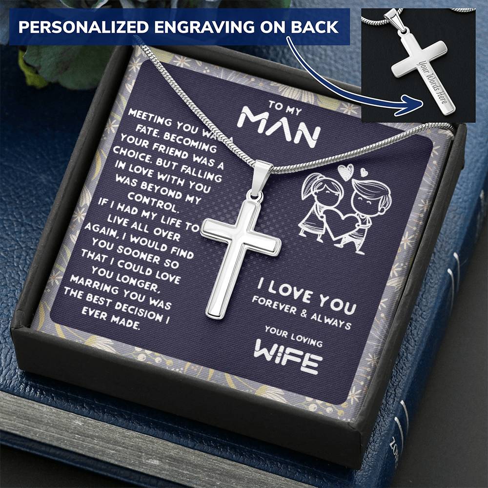 Anniversary Gift For Husband  Gift For Husband From Wife. Customize Engraved Cross Necklace