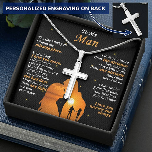 For Your Man - When I Say I Love You More - Cross Customize Engraved Cross Necklace