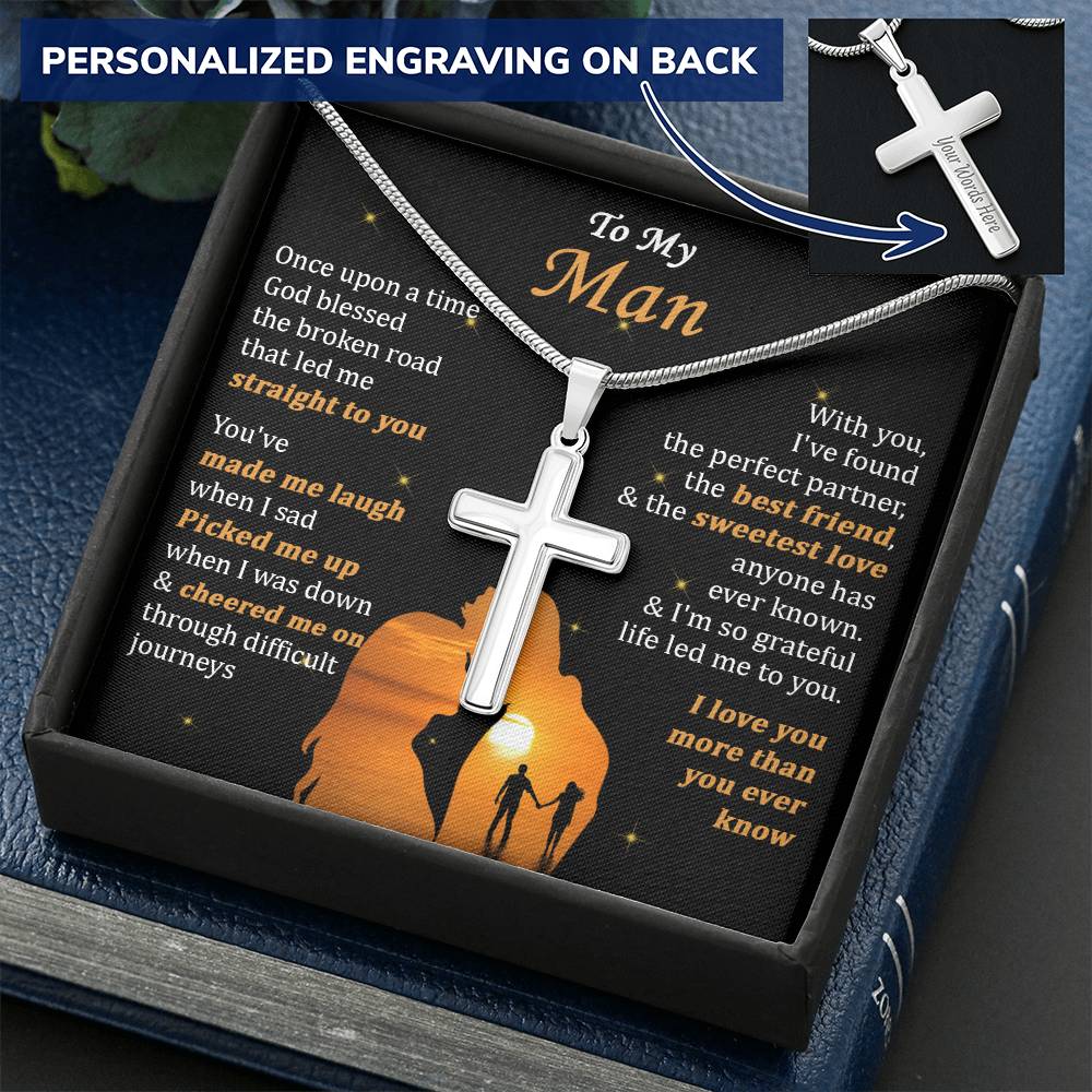 For Your Man - Life Led Me To You - Cross Customize Engraved Cross Necklace