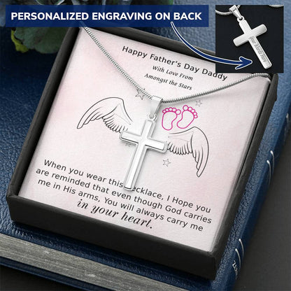 Angel 3 Customize Engraved Cross Necklace