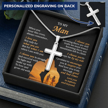 For Your Man - What I Am - Cross Customize Engraved Cross Necklace