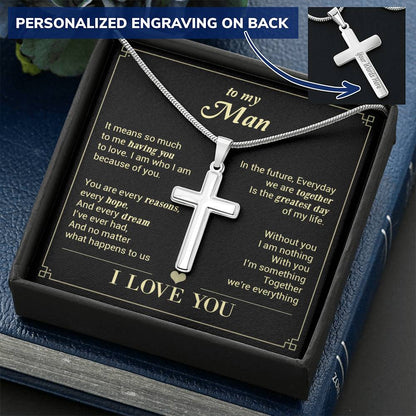 For Your Man - The Greatest Day Of My Life - Cross Customize Engraved Cross Necklace