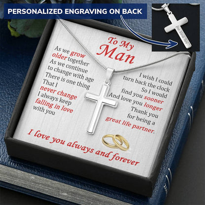 For Your Man - Grow Older Together - Cross Customize Engraved Cross Necklace