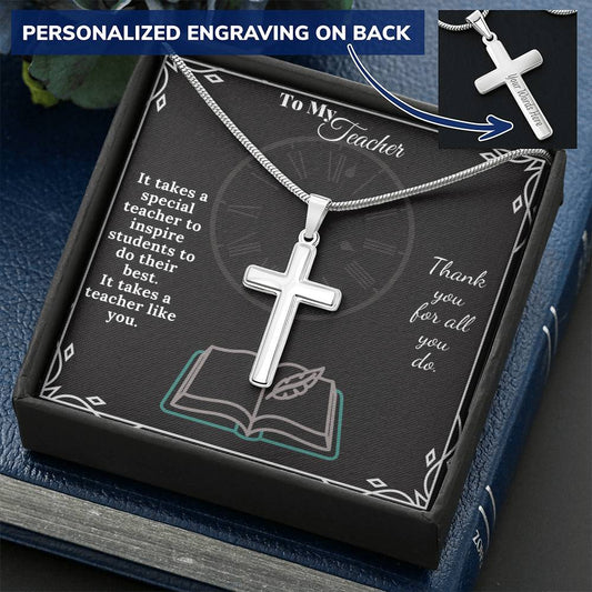 Cross Necklace For Teachers Professor Tutor Gift From Student Gift Necklace For Teacher. Customize Engraved Cross Necklace