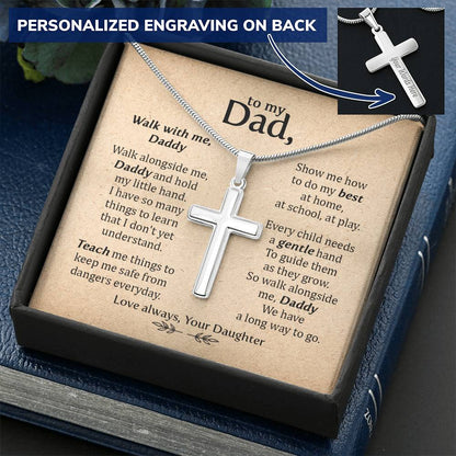 For Dad - We Have A Long Way To Go - Cross Customize Engraved Cross Necklace