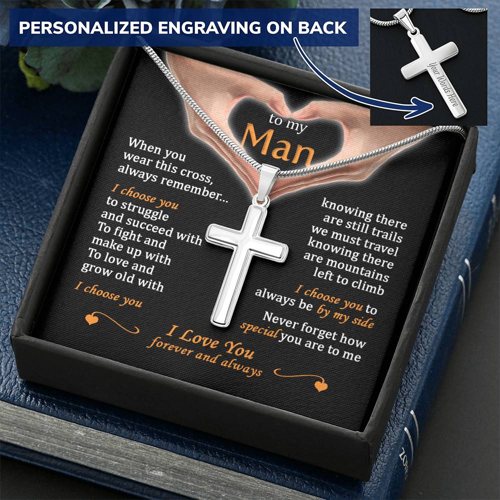 For Your Man - Grow Old With You 2 - Cross Customize Engraved Cross Necklace