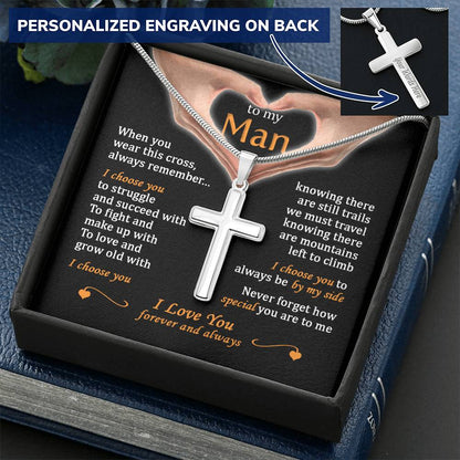 For Your Man - Grow Old With You 2 - Cross Customize Engraved Cross Necklace