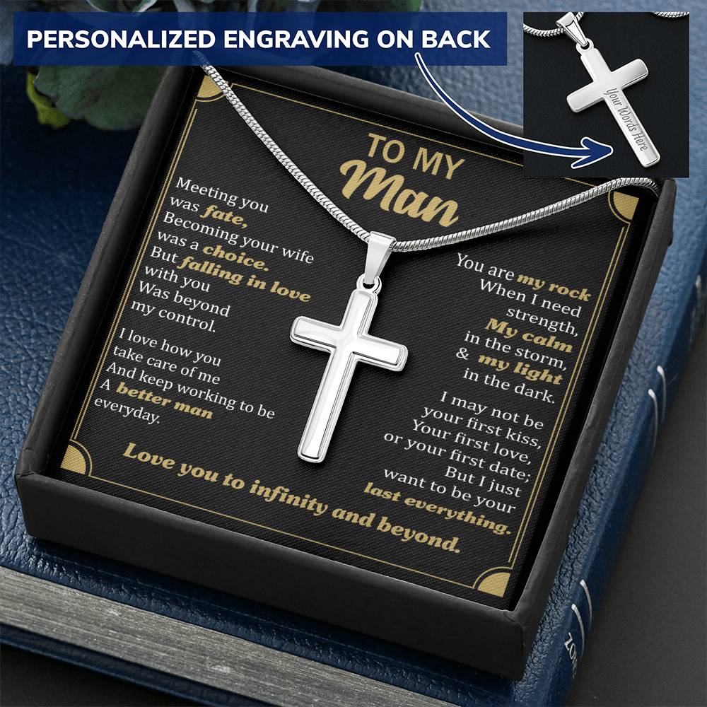 For Your Man - You Are My Rock - Cross Customize Engraved Cross Necklace