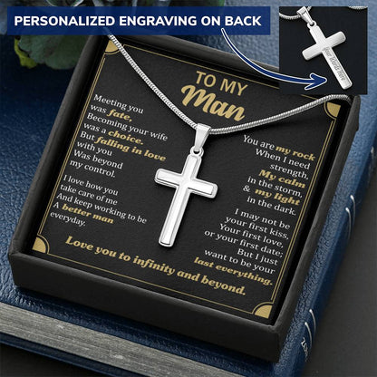 For Your Man - You Are My Rock - Cross Customize Engraved Cross Necklace
