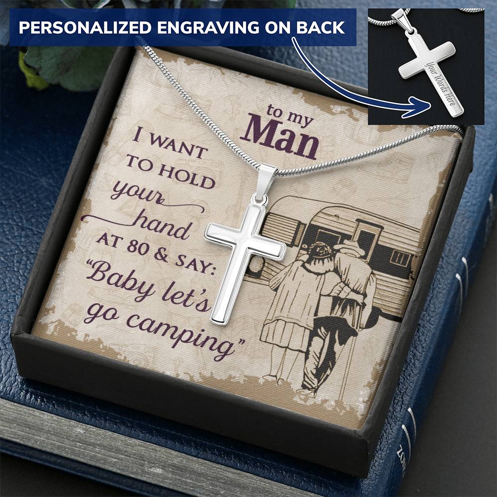 For Husband - Let's Go Camping - Cross Customize Engraved Cross Necklace
