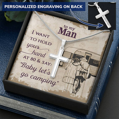 For Husband - Let's Go Camping - Cross Customize Engraved Cross Necklace