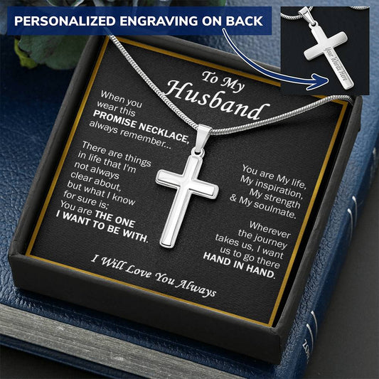 Gift For Husband - Inspiration - Cross Customize Engraved Cross Necklace