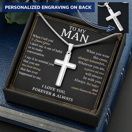 For Your Man - You Are The Best Thing - Cross Customize Engraved Cross Necklace