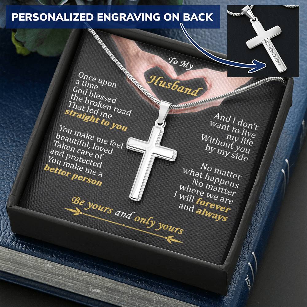 For Husband - Live My Life With You - Cross Customize Engraved Cross Necklace