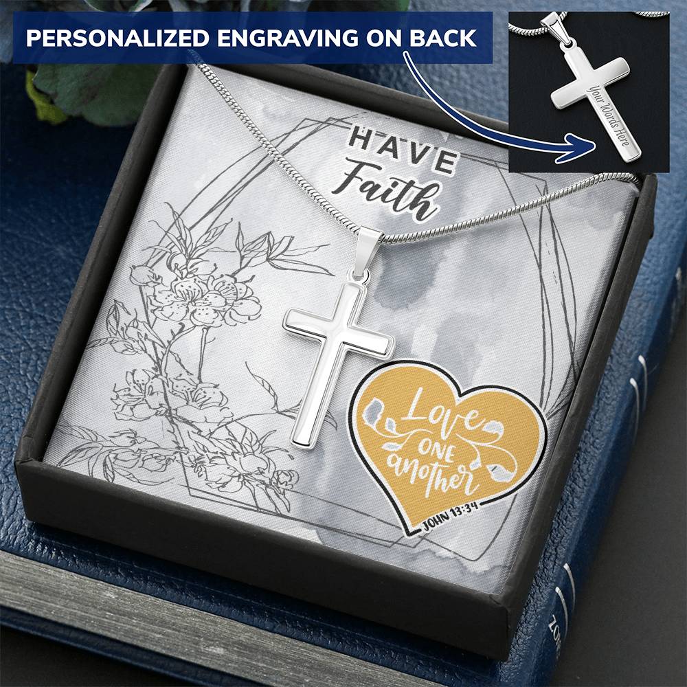 Dad To Son Gifts - Love One Another Customize Engraved Cross Necklace