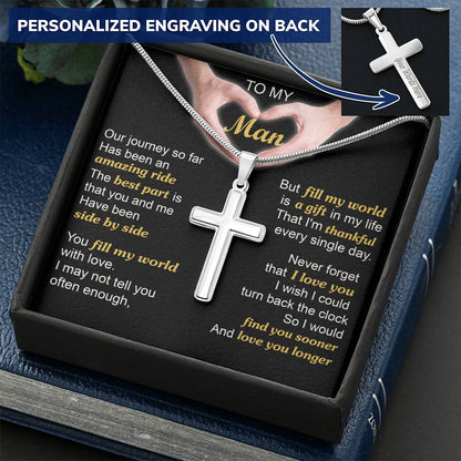 For Your Man - Best Part - Cross Customize Engraved Cross Necklace